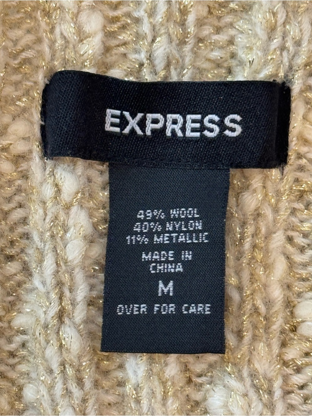 EXPRESS Wool Blend Cream Metallic Gold Knit Vintage Holiday Halter Sweater Top M - Picture 3 of 15